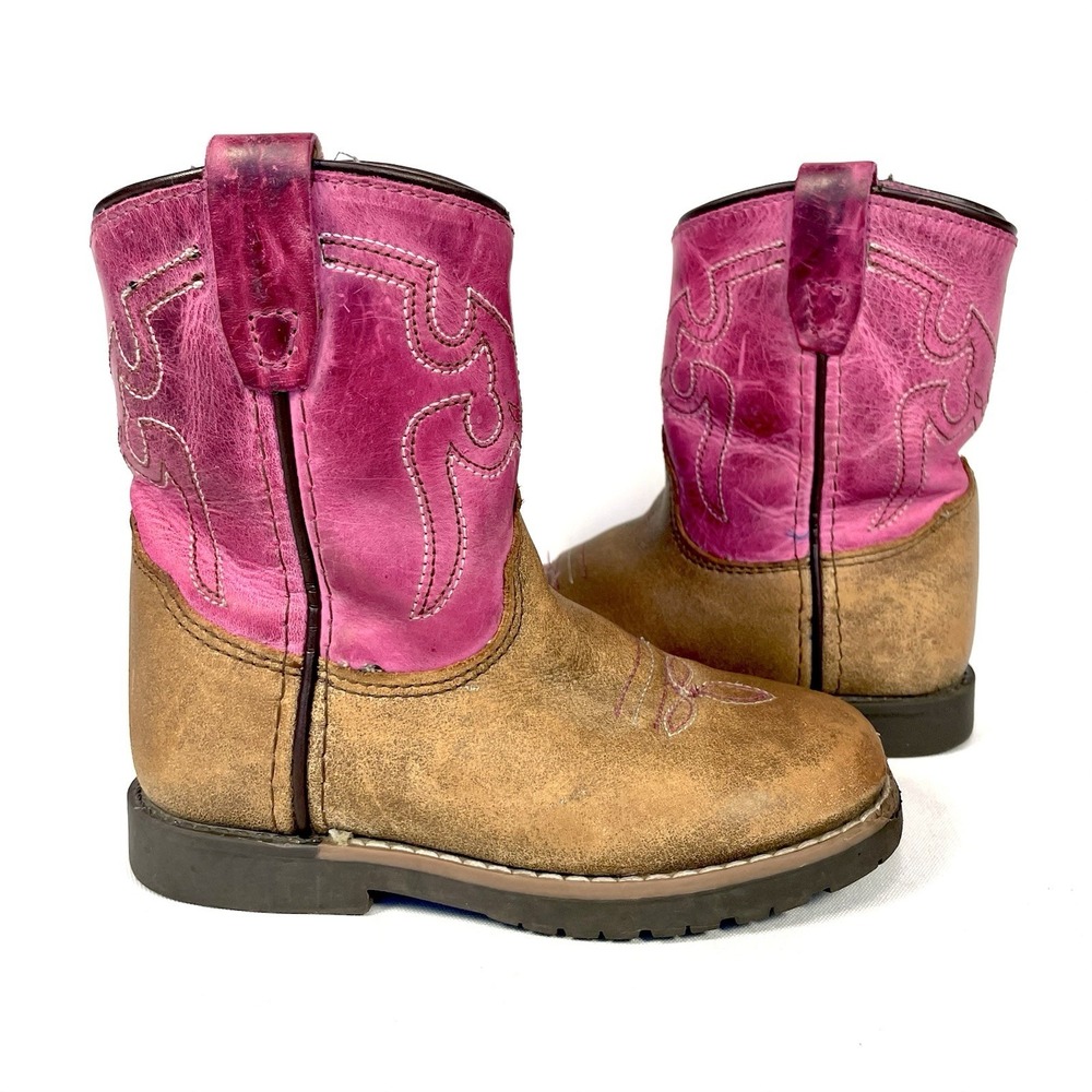Shyanne Lil Lainie Cowgirl Boots Toddler 8 Pink Brown Leather Western Zip